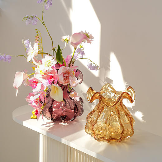 【样品】JZ晶尊琉璃手工福袋花瓶金琥珀色19cm 商品图1