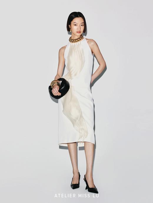 【月光潮汐】圆弧薄纱层叠拼接设计削肩无袖上衣 商品图1