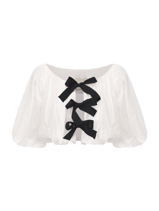 【白沙水母】可系飘带蓬松花苞云朵上衣 商品图0