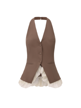 【云上可颂】云朵环绕拼接削肩露背收腰露背马甲