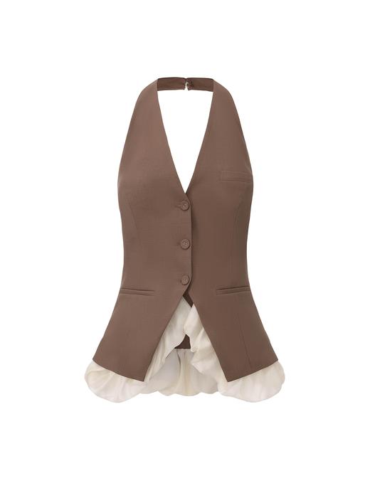 【云上可颂】云朵环绕拼接削肩露背收腰露背马甲 商品图0