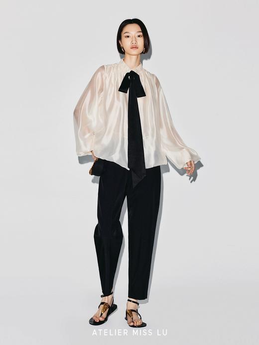 【晨雾之纱】可系飘带花苞廓形光泽感薄纱上衣 商品图1