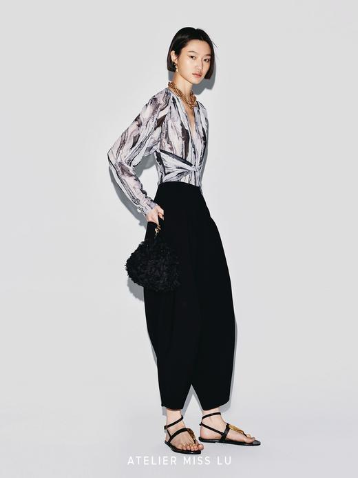 【墨色晕染】水墨印花弹力修身V领长袖连体衣 商品图2