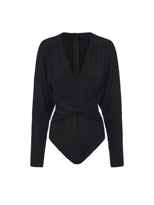 【威尼斯水波】弹力修身V领针织长袖连体衣 商品图0