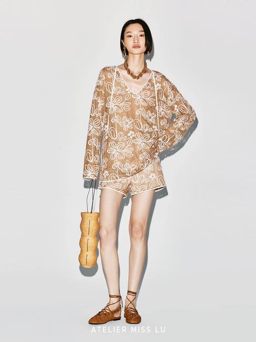 【棕榈树微风】海螺样式飘带立体花卉肌理廓形上衣 商品图1