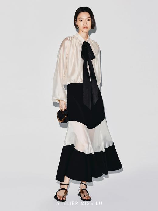 【盛放铃兰】撞色拼接中长款大摆A字薄纱半裙 商品图2