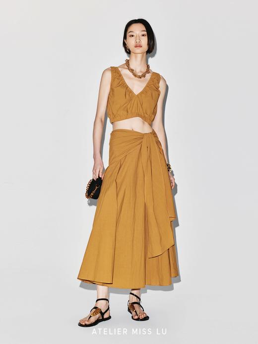 【半糖少女】弹力抽褶设计V领花苞短上衣 商品图2