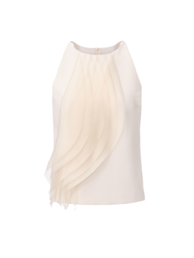 【月光潮汐】圆弧薄纱层叠拼接设计削肩无袖上衣