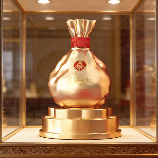 【年货节会员专享】五粮液股份出品 浓香型优级 喜福盛世 52度 500mL 2瓶 聚财金樽双支装 商品图1