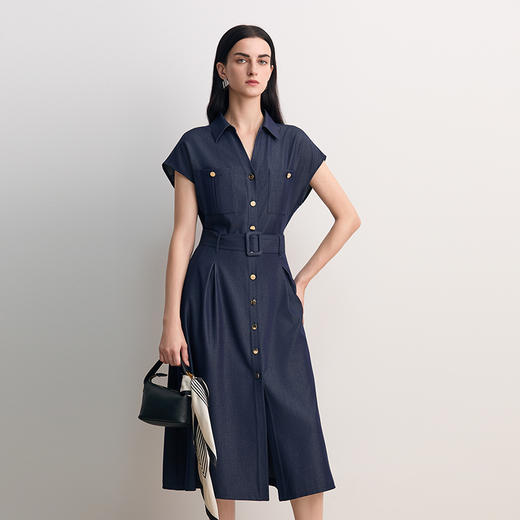 EITIE爱特爱显瘦V领收腰A字复古通勤气质连衣裙2026春季新款8507225 商品图4