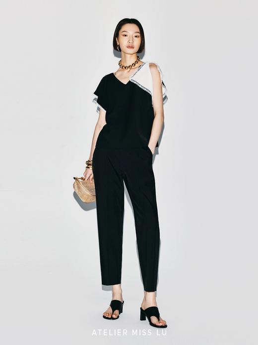 【云肩絮语】蕾丝拼接开衩小飞袖直身造型上衣 商品图3