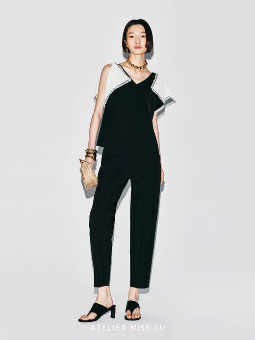 【云肩絮语】蕾丝拼接开衩小飞袖直身造型上衣 商品图2