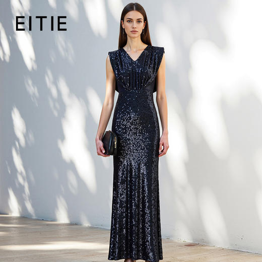 EITIE爱特爱气质V领修身高腰亮片礼服连衣裙春新款8177810 商品图1
