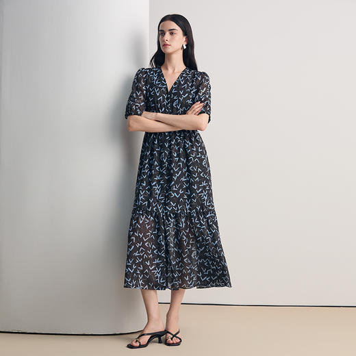 EITIE爱特爱气质优雅法式印花收腰显瘦连衣裙2026春季新款8507226 商品图1