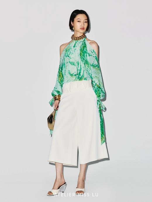 【绿光森林】品牌定染印花桑蚕丝露肩飘带上衣 商品图2