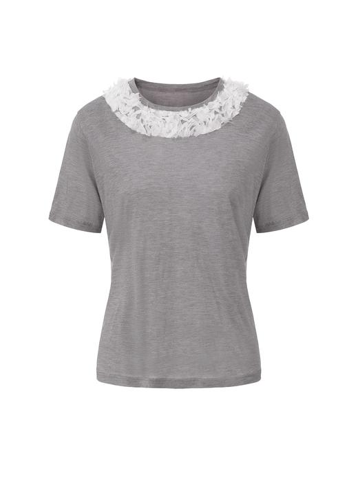 【冰岛雪落】立体花瓣肌理拼接造型短袖T恤 商品图0