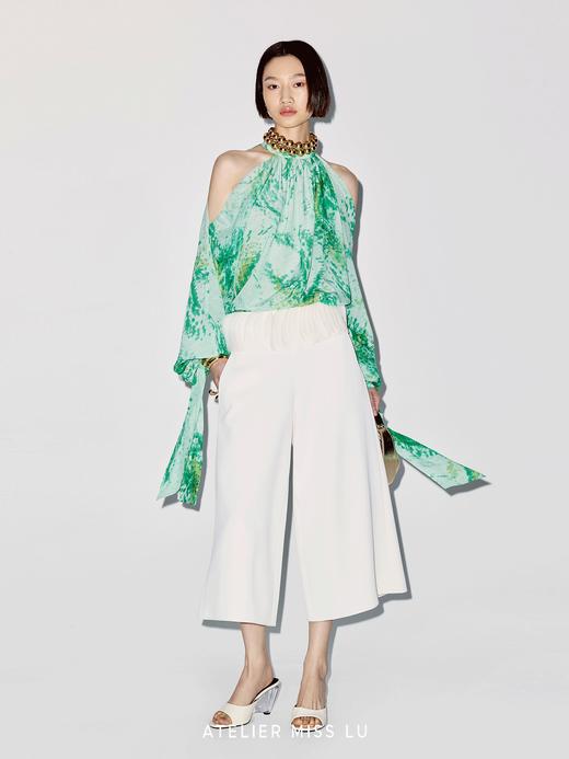 【绿光森林】品牌定染印花桑蚕丝露肩飘带上衣 商品图1