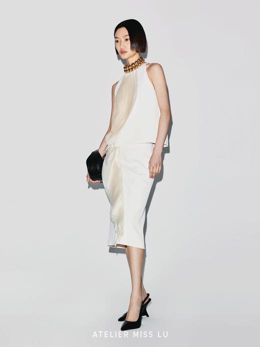 【月光潮汐】圆弧薄纱层叠拼接设计削肩无袖上衣 商品图2