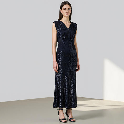 EITIE爱特爱气质V领修身高腰亮片礼服连衣裙春新款8177810 商品图6