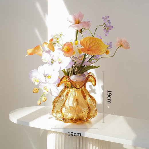 【样品】JZ晶尊琉璃手工福袋花瓶金琥珀色19cm 商品图0
