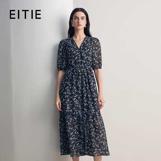 EITIE爱特爱气质优雅法式印花收腰显瘦连衣裙2026春季新款8507226 商品图0