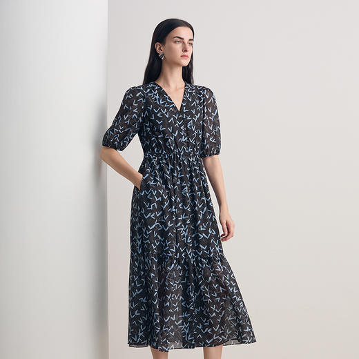 EITIE爱特爱气质优雅法式印花收腰显瘦连衣裙2026春季新款8507226 商品图5