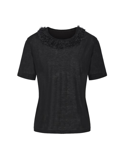 【乌兰哈达之花】立体花瓣肌理拼接造型短袖T恤 商品图0