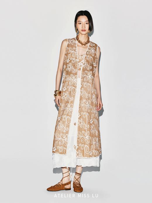 【海之回音】海螺样式飘带立体花卉肌理长款马甲 商品图1