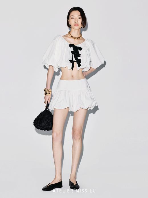 【白沙水母】可系飘带蓬松花苞云朵上衣 商品图1