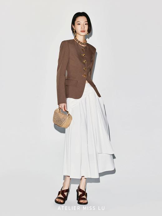 【香榭丽落叶】金属几何扣收腰圆领西装外套 商品图4