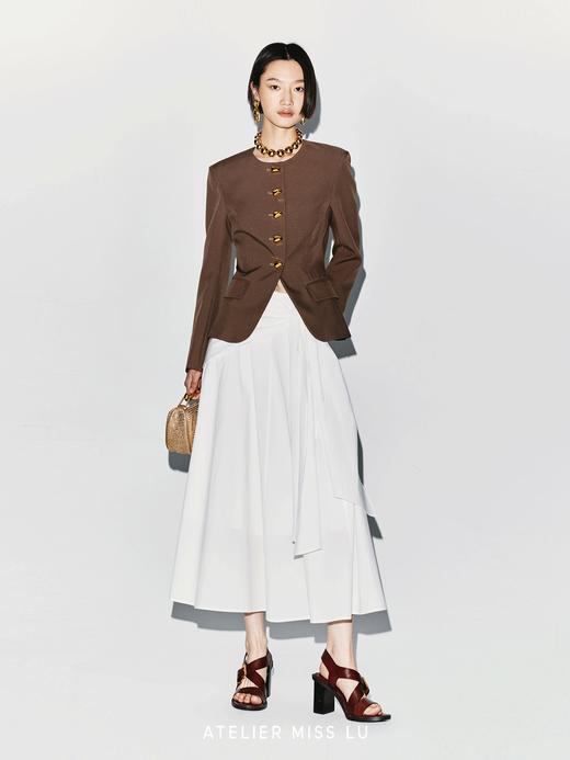 【香榭丽落叶】金属几何扣收腰圆领西装外套 商品图1