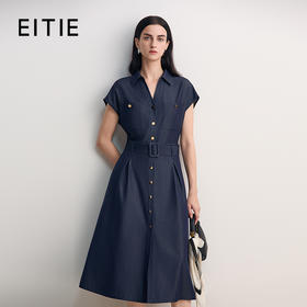 EITIE爱特爱显瘦V领收腰A字复古通勤气质连衣裙2026春季新款8507225