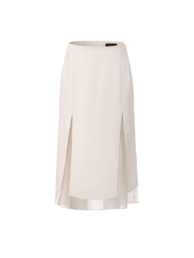 【飞鸟双重奏】双开衩设计薄纱拼接双层直身半裙