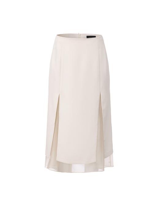 【飞鸟双重奏】双开衩设计薄纱拼接双层直身半裙 商品图0