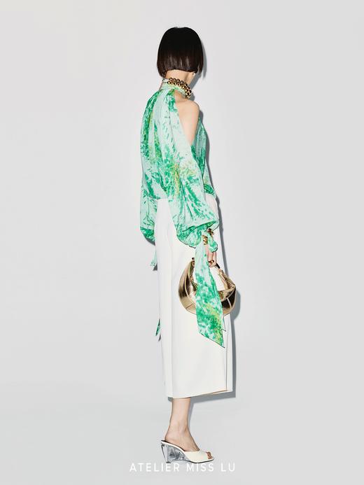 【绿光森林】品牌定染印花桑蚕丝露肩飘带上衣 商品图3