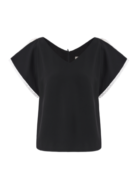 【云肩絮语】蕾丝拼接开衩小飞袖直身造型上衣