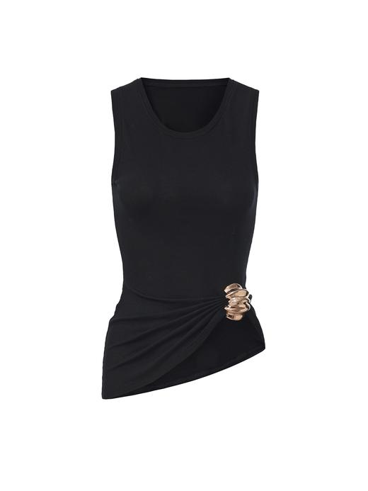 【夏夜海岸线】捏褶设计贝壳样式金属装饰弹力针织背心 商品图0