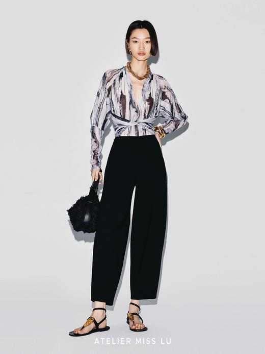 【墨色晕染】水墨印花弹力修身V领长袖连体衣 商品图1