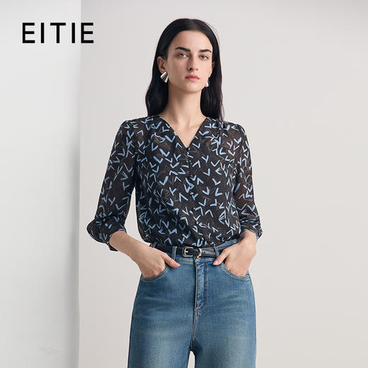 EITIE爱特爱V领印花通勤显瘦直筒百搭上衣2026春季新款8513210 商品图0