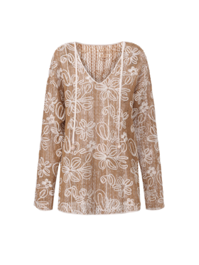 【棕榈树微风】海螺样式飘带立体花卉肌理廓形上衣