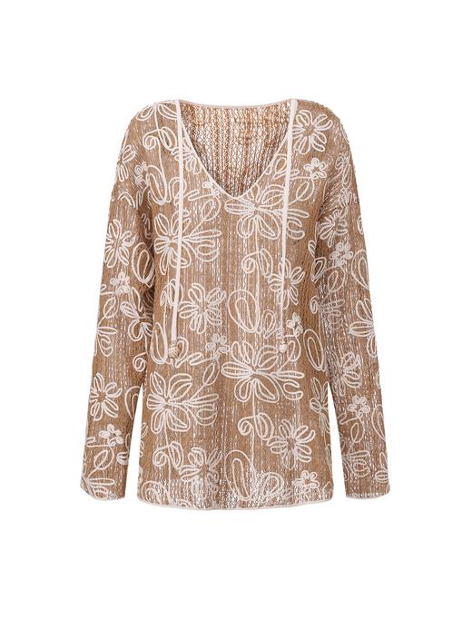 【棕榈树微风】海螺样式飘带立体花卉肌理廓形上衣 商品图0