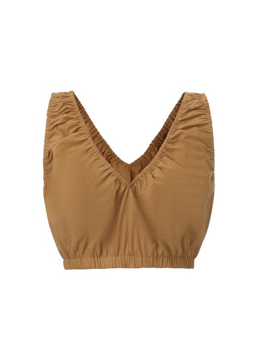 【半糖少女】弹力抽褶设计V领花苞短上衣 商品图0