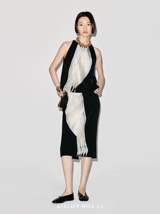 【夜光潮汐】圆弧薄纱层叠拼接设计削肩无袖上衣 商品图1