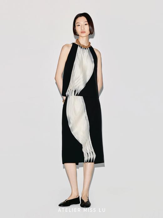 【夜光潮汐】圆弧薄纱层叠拼接设计削肩无袖上衣 商品图3