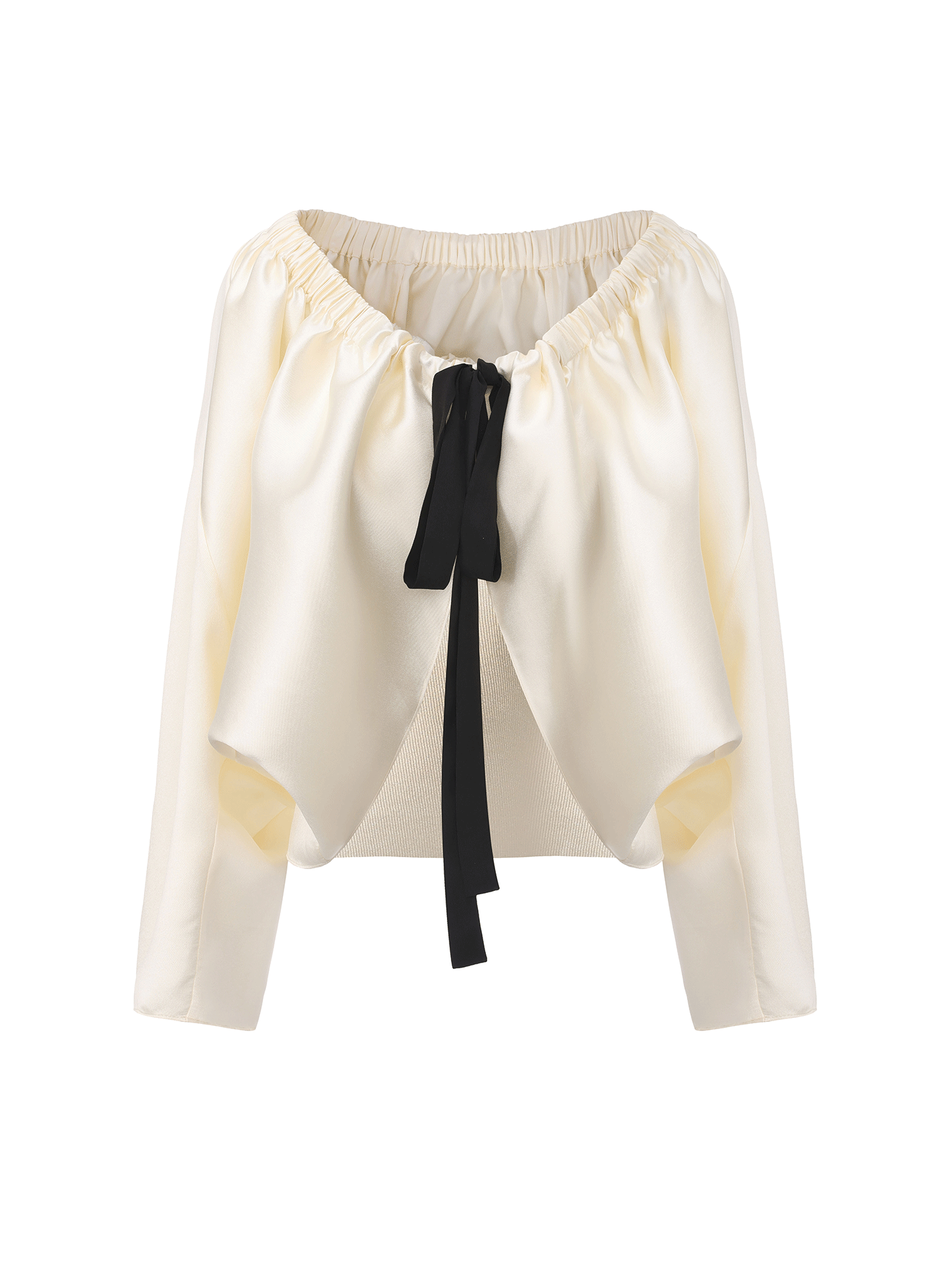 【琉璃少女】抽褶飘带设计光泽感披风上衣