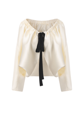 【琉璃少女】抽褶飘带设计光泽感披风上衣