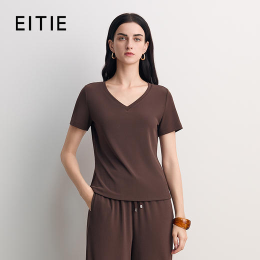 EITIE爱特爱简约舒适百搭显瘦V领短袖T恤上衣2026春季新款8513214 商品图1