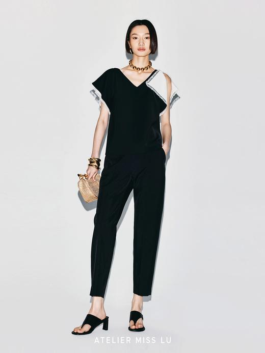 【云肩絮语】蕾丝拼接开衩小飞袖直身造型上衣 商品图4