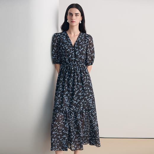 EITIE爱特爱气质优雅法式印花收腰显瘦连衣裙2026春季新款8507226 商品图3