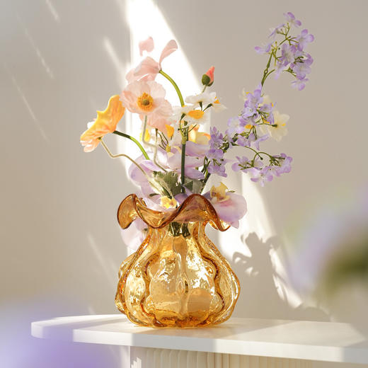 【样品】JZ晶尊琉璃手工福袋花瓶金琥珀色19cm 商品图3